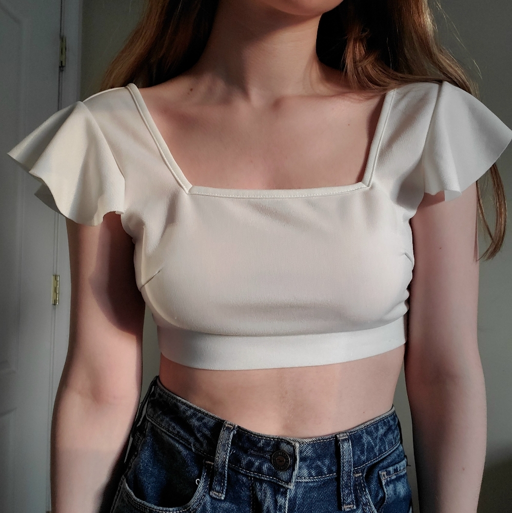 Tie bow back square neck crop top